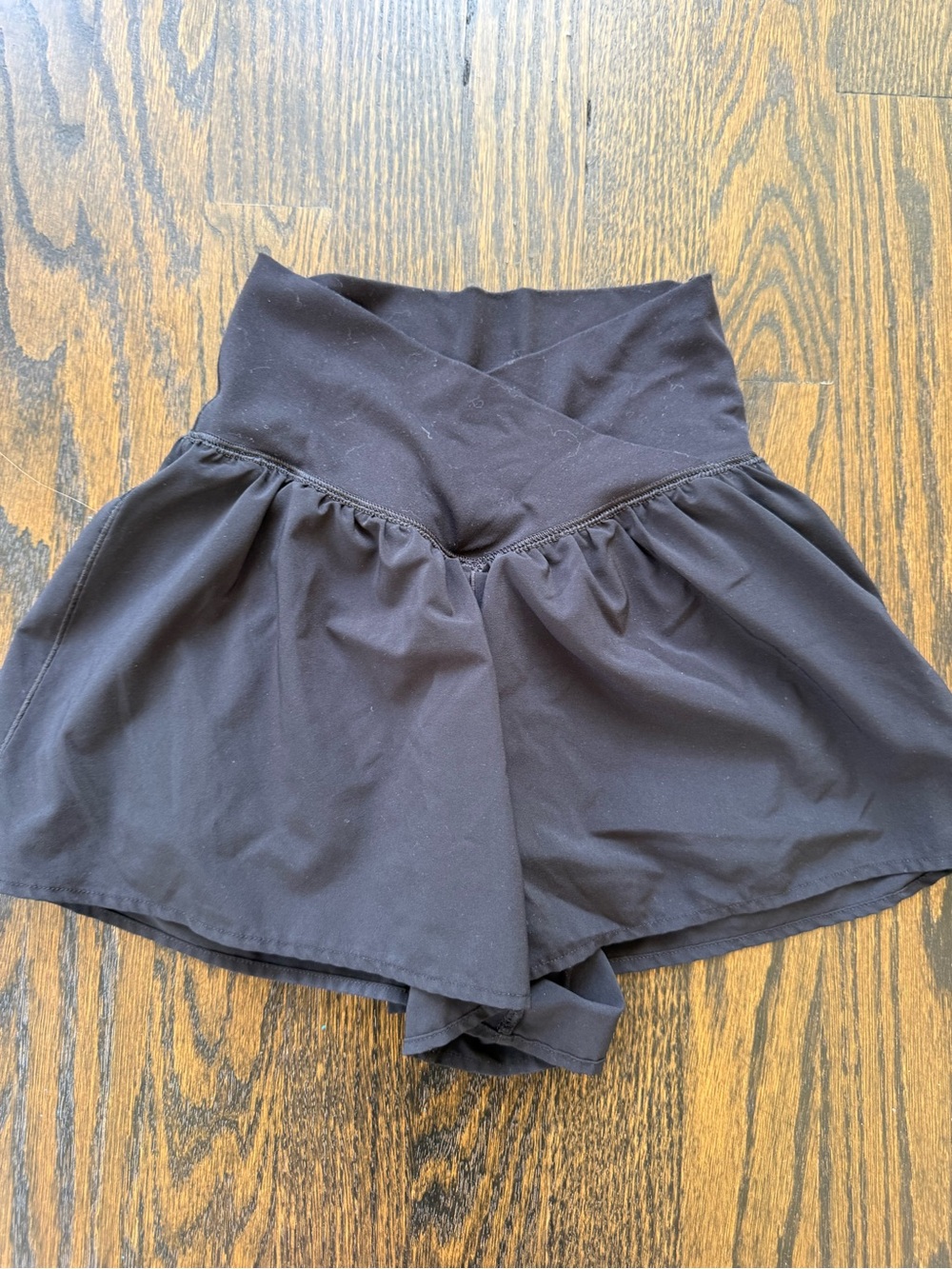 aerie Black High-Waist Flared Athletic Shorts